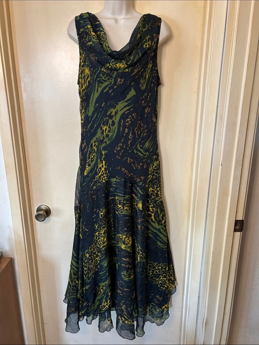 The Pyramid Collection Black and Olive Green Cowl Neck Maxi Dress size L